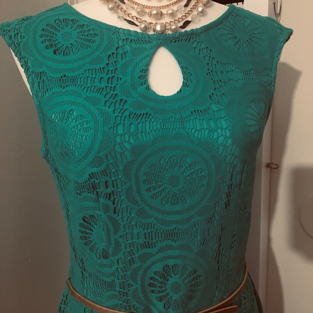 Green Dress with Crocheted Overlay